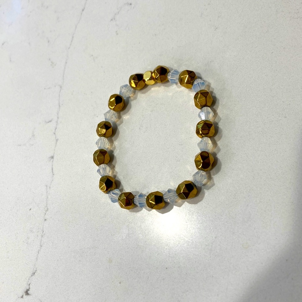 Iced Goldilocks bracelet- gold hematite with Opal Crystal bracelet